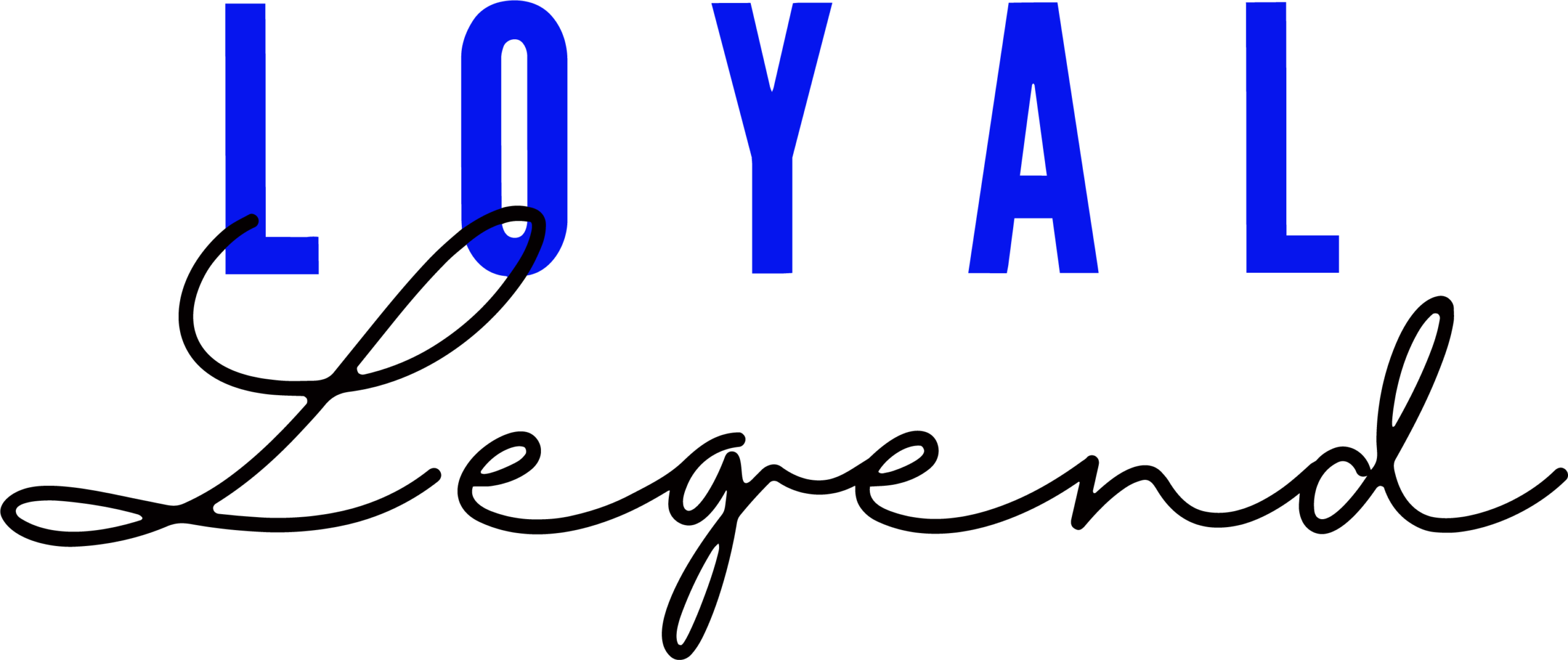Blue stencil "LOYAL" logo on black background